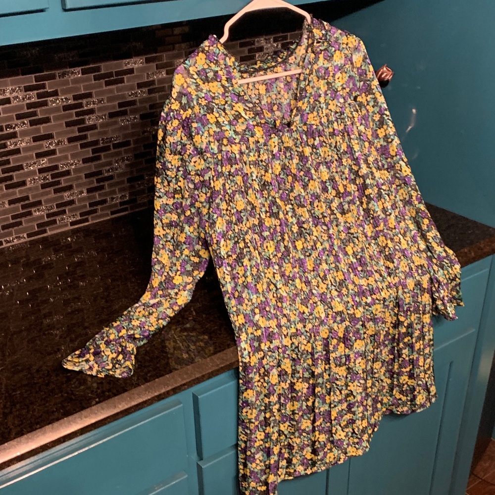 Floral Long Sleeve Dress with Pleats.
